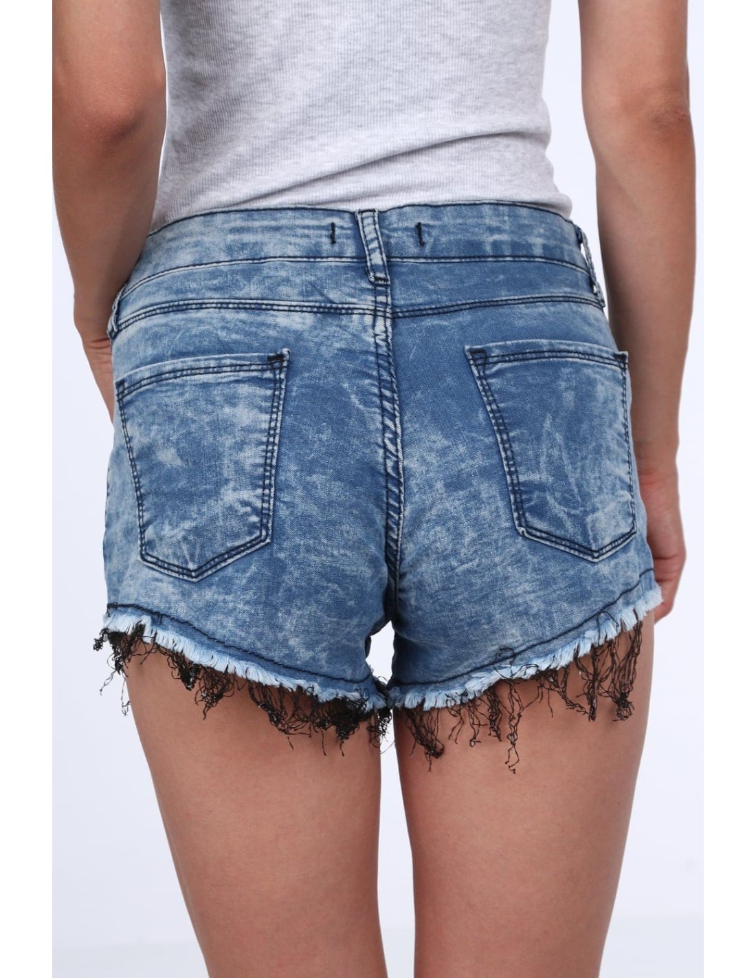 Denim shorts with embroidery, light blue L5 - Online store - Boutique